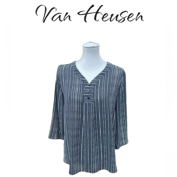 Van Heusen blue and white tunic style blouse top - Picture 10 of 10